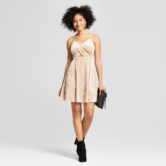 Xhilaration Dresses & Skirts - Strappy Cut-Out Crushed Velvet Dress in Blush Size L